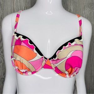 Nwt profile by gottex abstract underwire ruffle bikini top swimwear, swimsuit 34